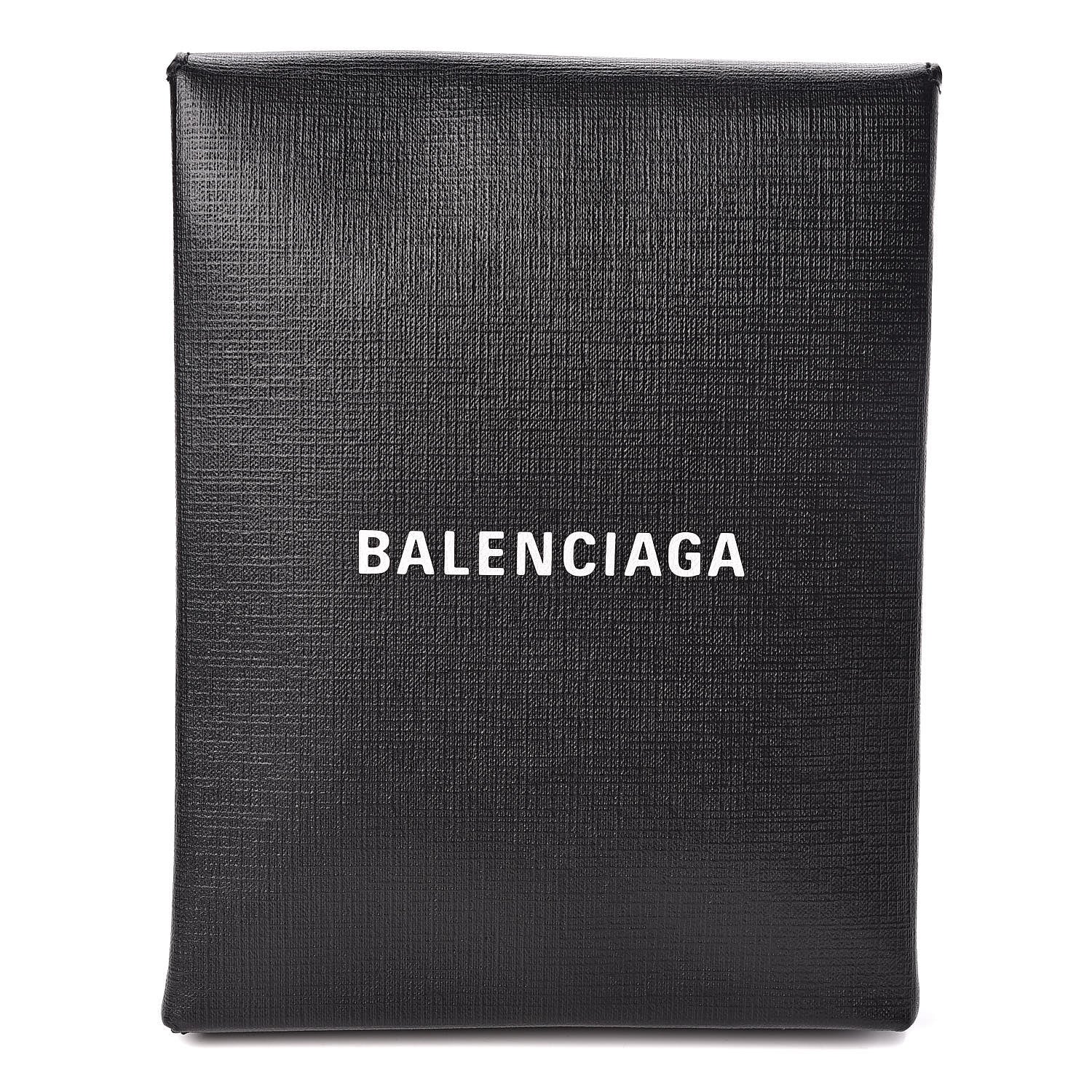 Balenciaga Squared Calfskin Logo Shopping Envelope Clutch Black 1 of 8