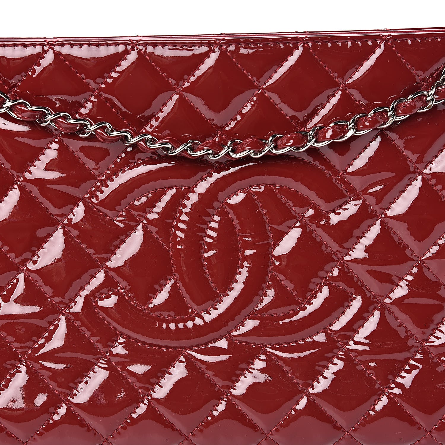 Chanel Patent Quilted Timeless CC Shopping Tote Red 10 of 10