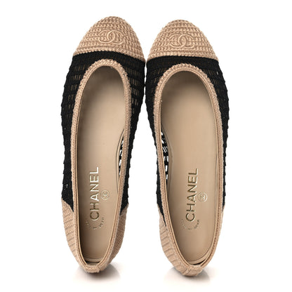 Chanel Raffia Cap Toe Ballerina Flats 40 Black Beige 2 of 8