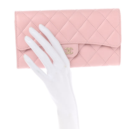 Chanel Caviar Quilted Large Gusset Flap Wallet Light Pink 2 of 9