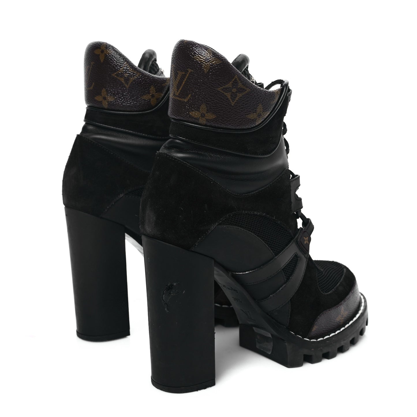 Suede Calfskin Monogram Star Trail Ankle Boots 39.5 Black