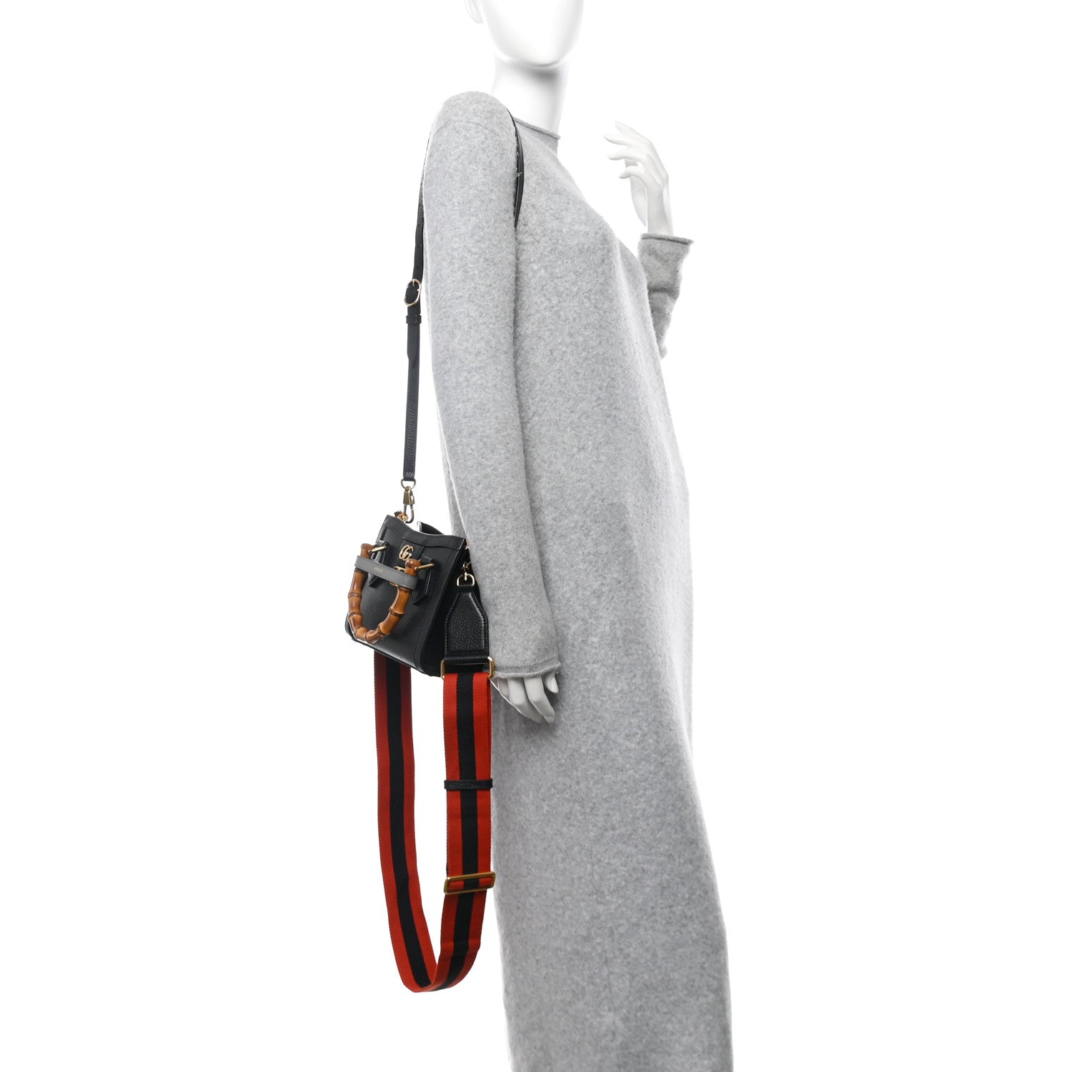 Gucci Textured Dollar Calfskin Web Mini Diana Tote Bag Black 2 of 11