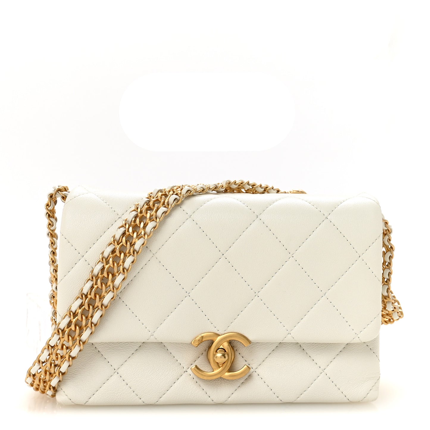 Lambskin Quilted Small CC Crystal Logo Chain Flap White