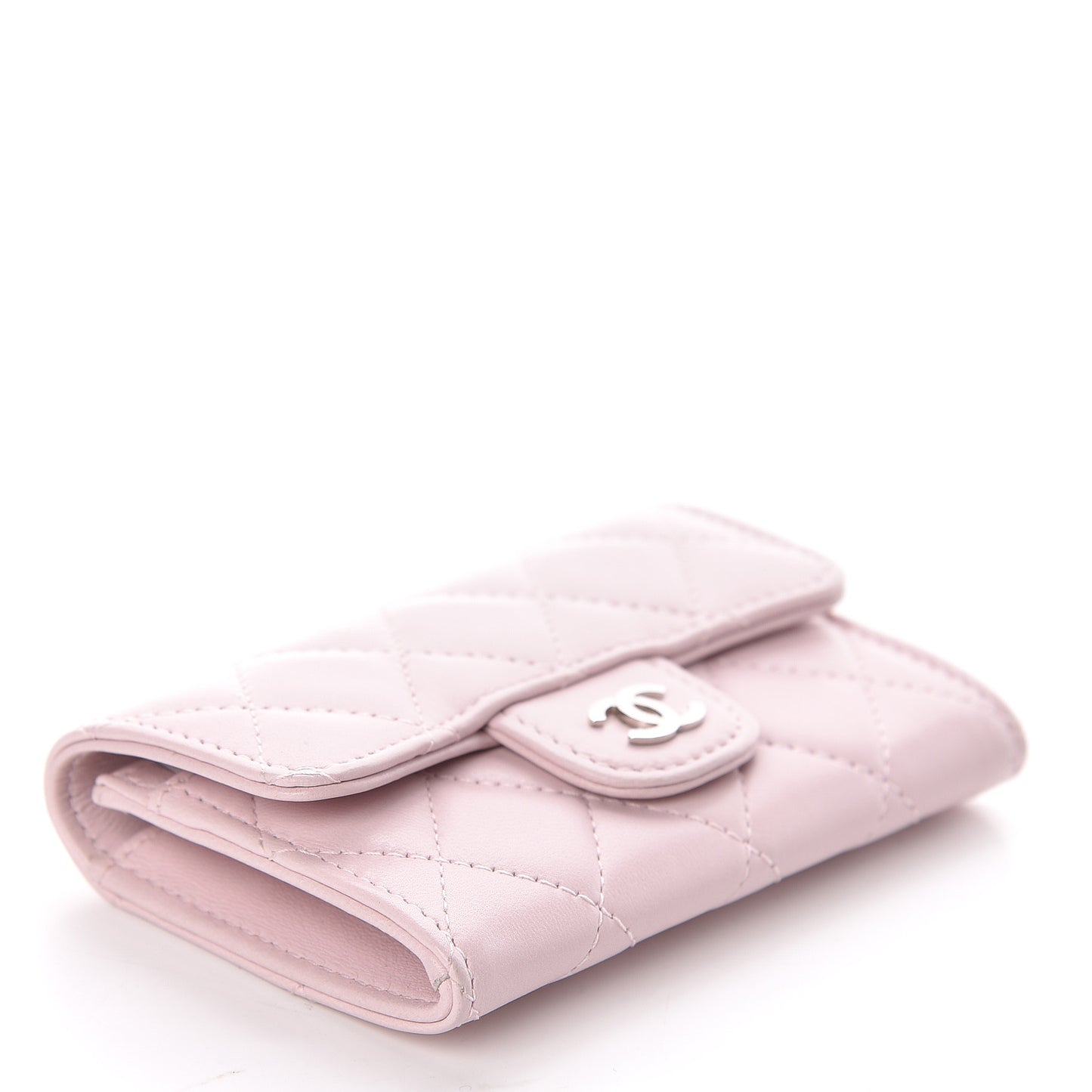 Lambskin Quilted Flap Card Holder Light Pink