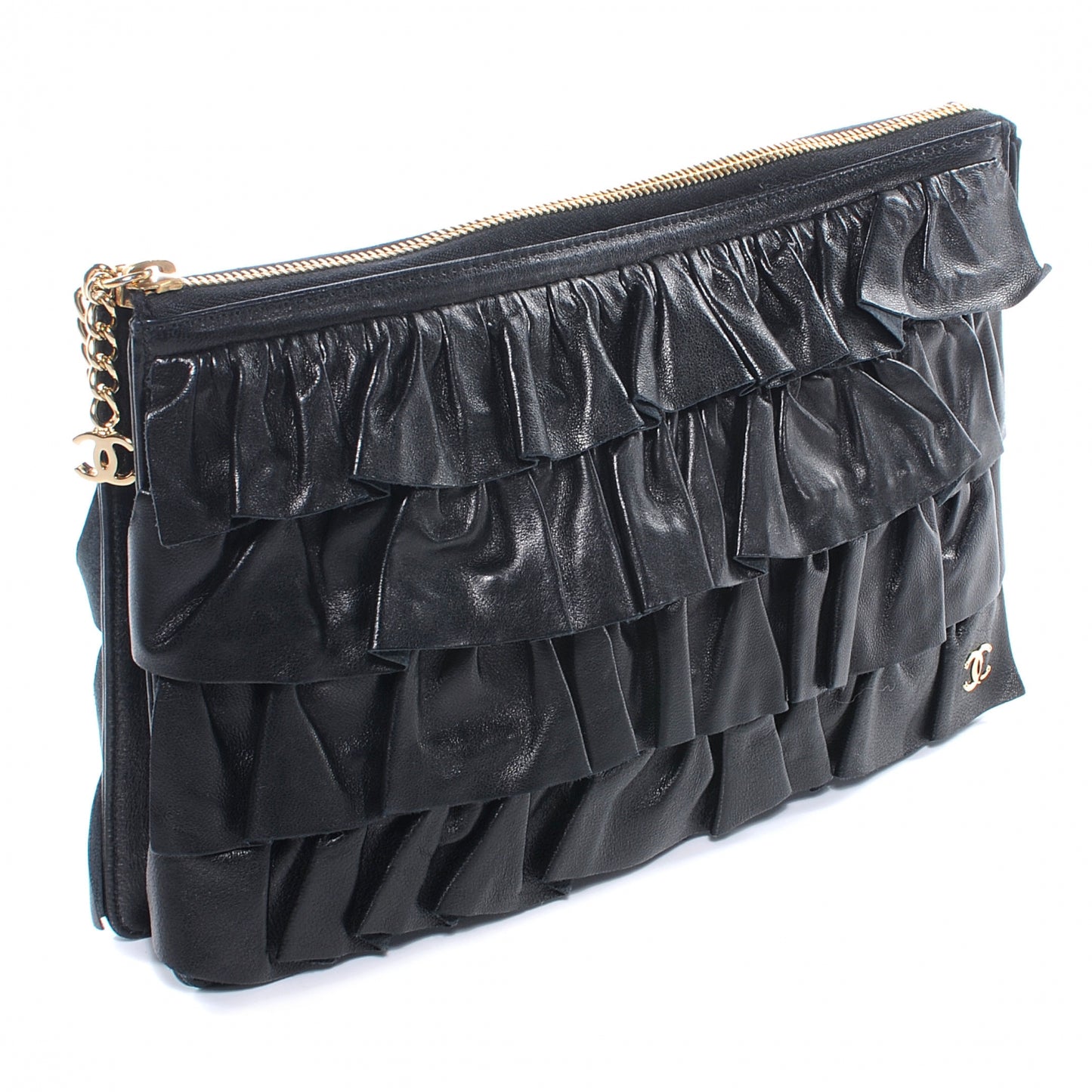 Lambskin Ruffle Evening Bag Black