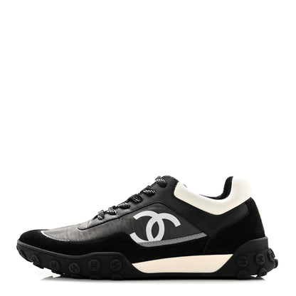 Chanel Nylon Calfskin Suede CC Sneakers 40 Grey Black White 1 of 8