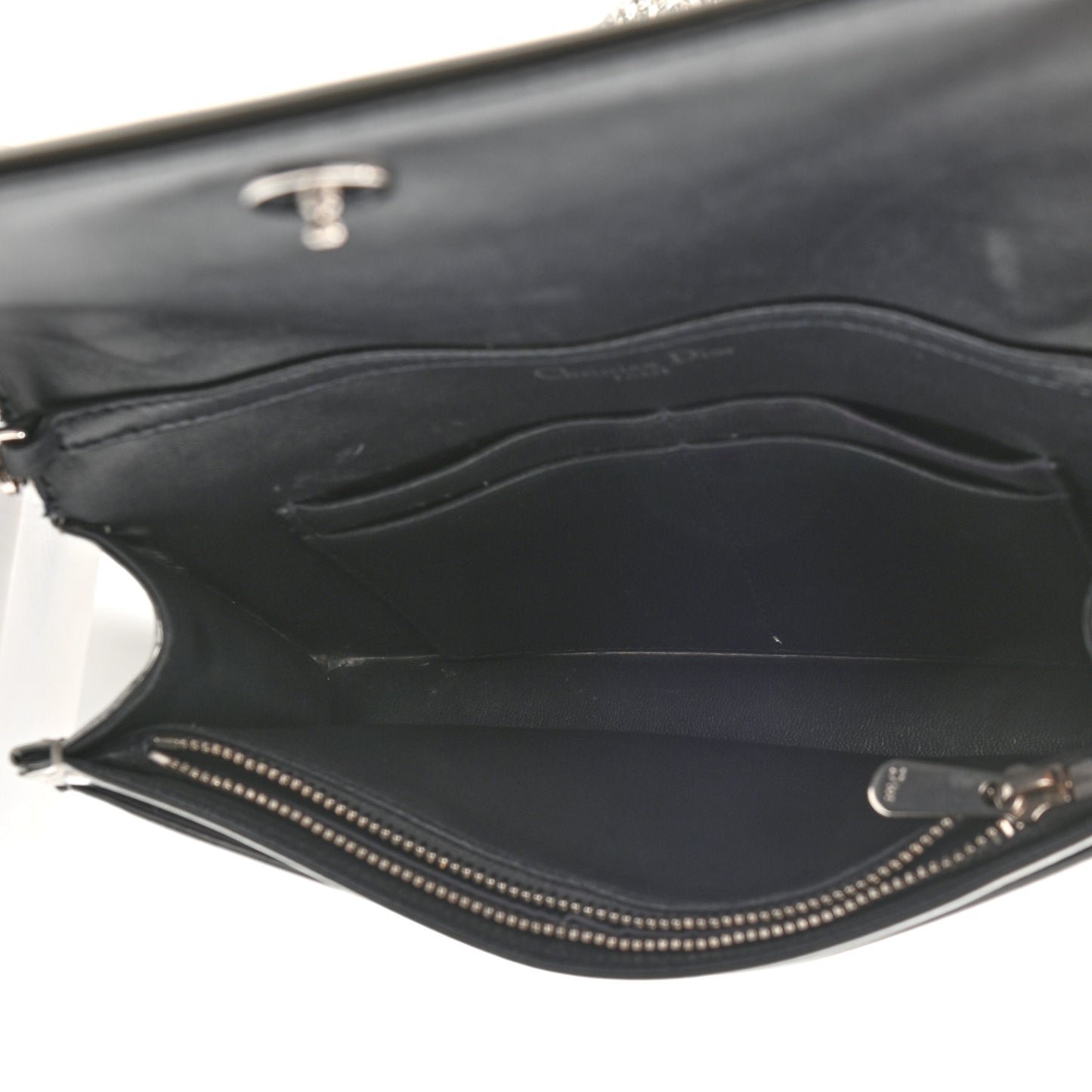 Metallic Patent Micro-Cannage Diorama Wallet on Chain Pouch Silver