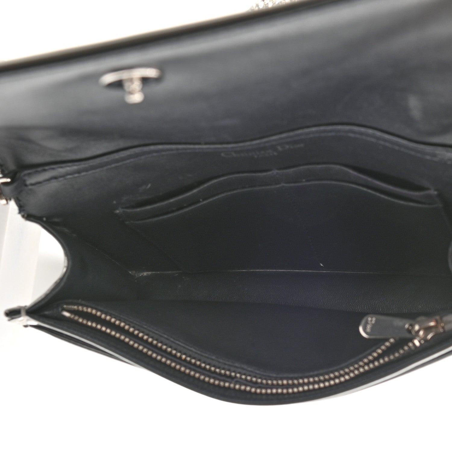 Christian Dior Metallic Patent Micro-Cannage Diorama Wallet on Chain Pouch Silver 5 of 8