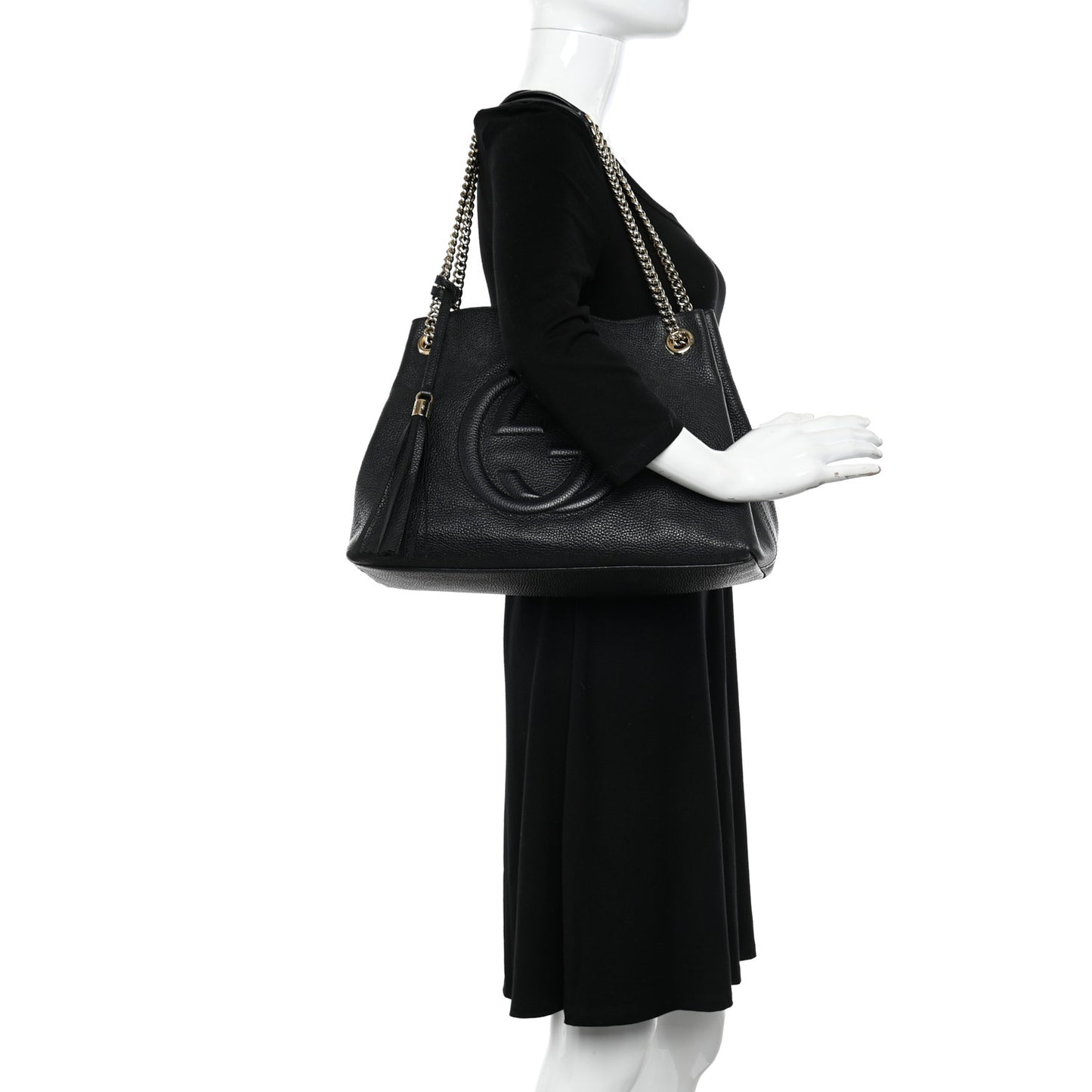 Pebbled Calfskin Medium Soho Chain Shoulder Bag Black
