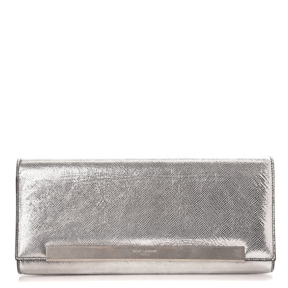 Saint Laurent Metallic Calfskin Lizard Printed Lutetia Flap Clutch Silver 1 of 8