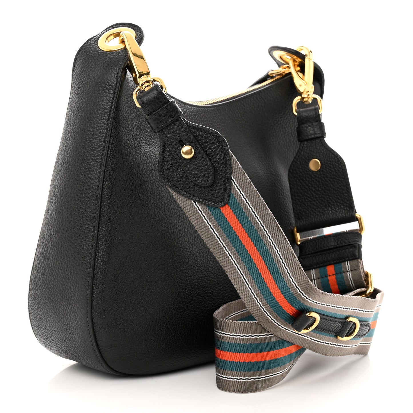 Vitello Phenix Zippered Messenger Hobo Black