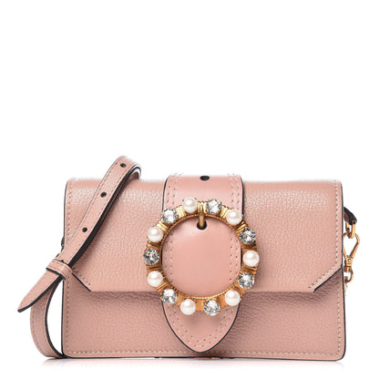 Miu Miu Goatskin Madras Soft Calfskin Crystal Pearl Embellished Shoulder Bag Orchidea 1 of 9