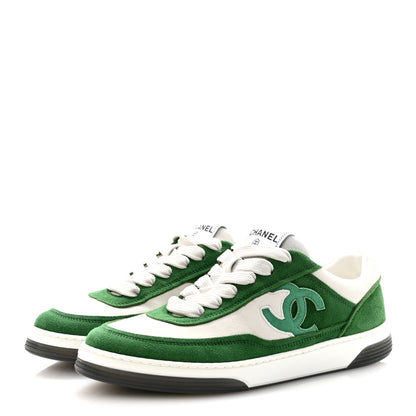 Chanel Suede Kidskin Womens CC Sneakers 37 White Green 4 of 10