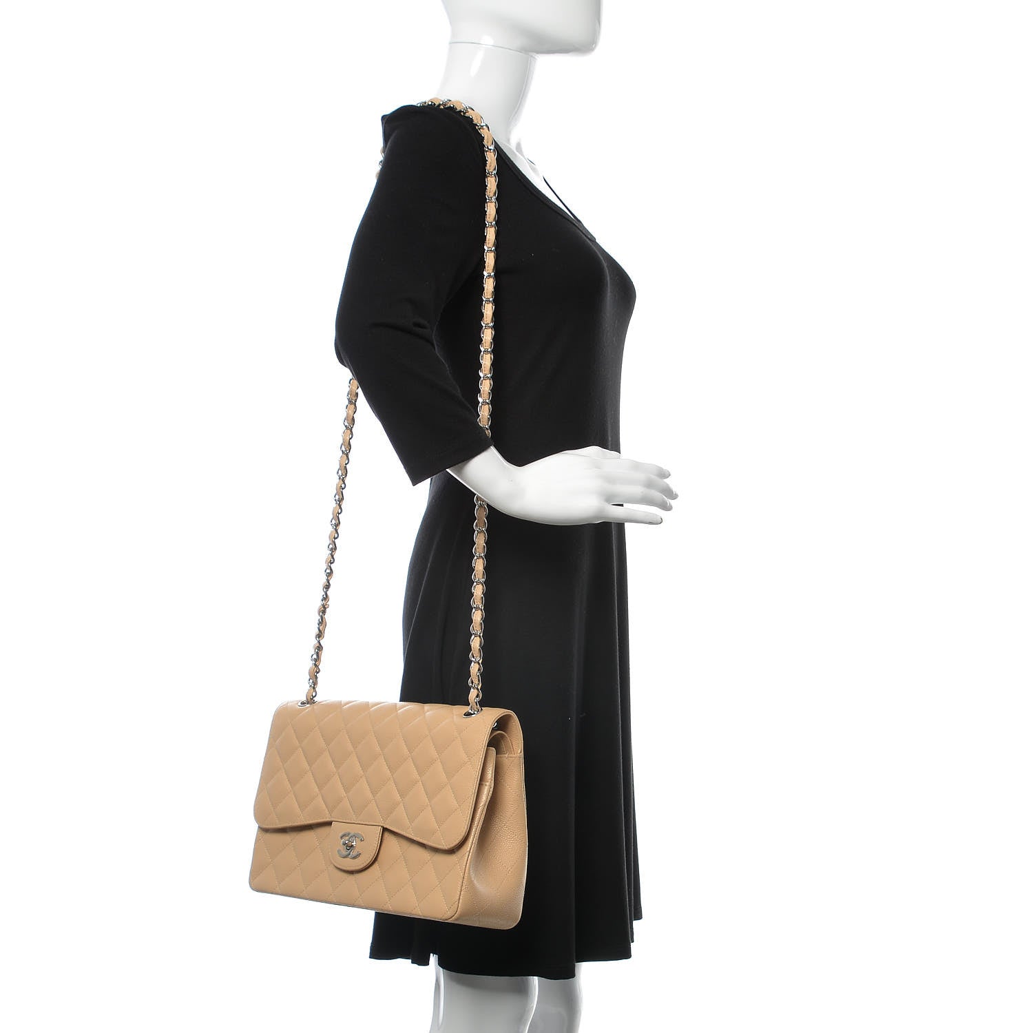 Chanel Caviar Quilted Jumbo Double Flap Light Beige 2 of 11