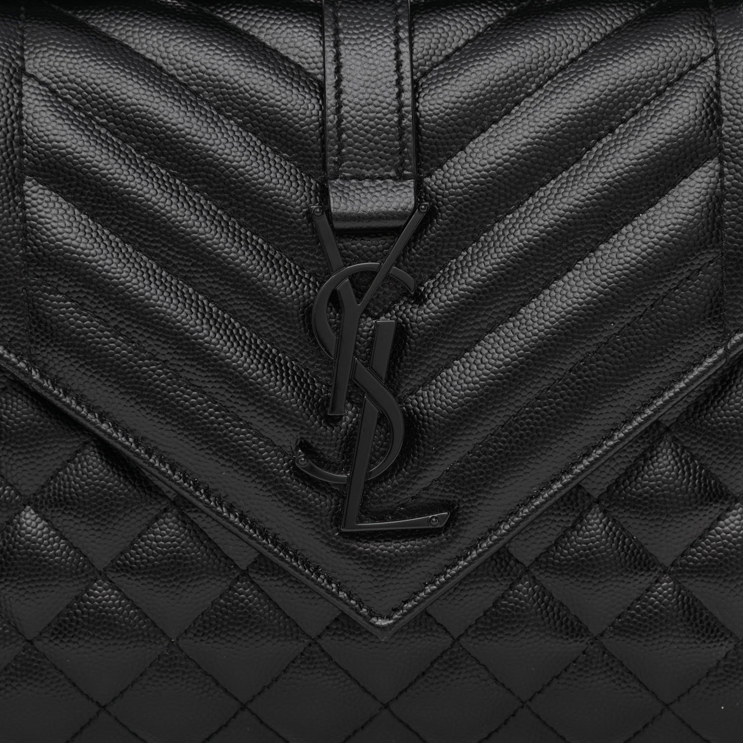 Saint Laurent Grain De Poudre Textured Mixed Matelasse Triquilt Medium Monogram Monochrome Satchel Black 8 of 12