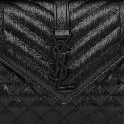 Saint Laurent Grain De Poudre Textured Mixed Matelasse Triquilt Medium Monogram Monochrome Satchel Black 8 of 12