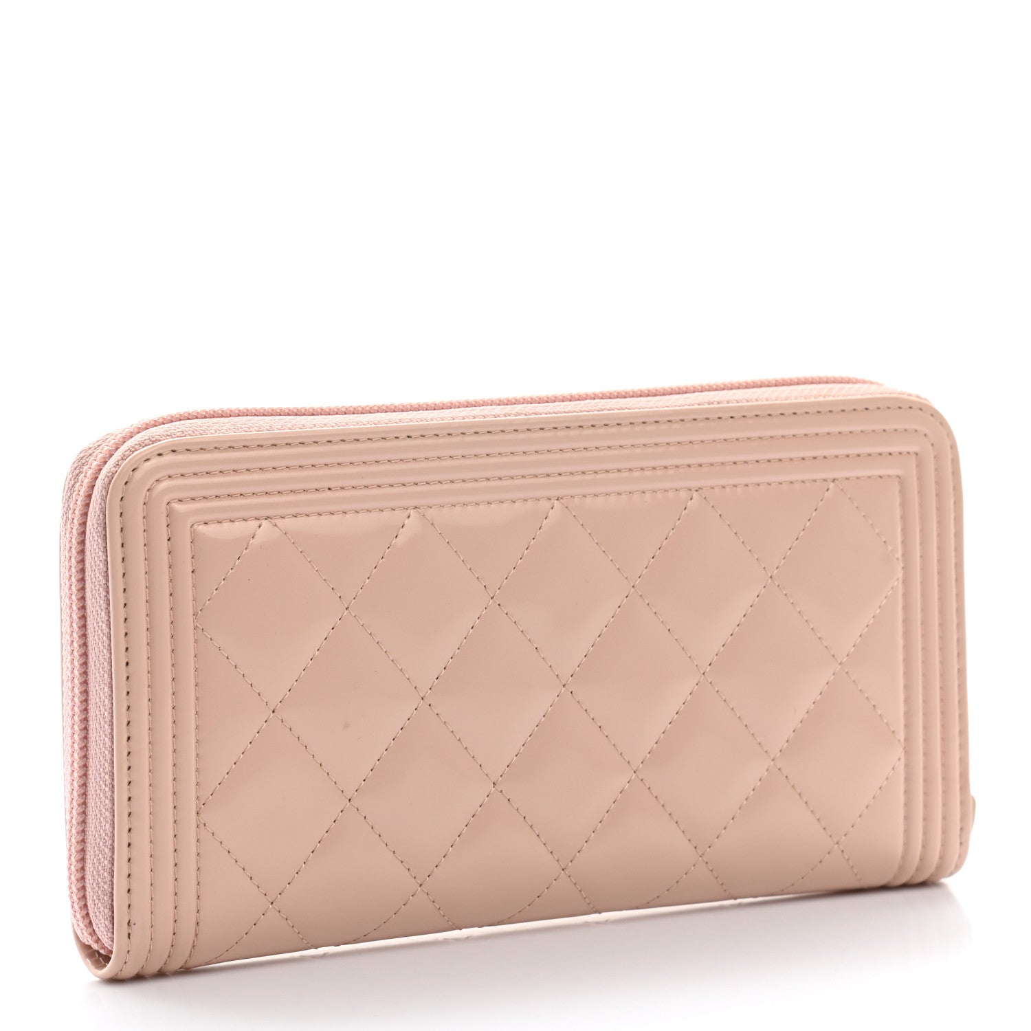 Chanel Iridescent Glazed Calfskin Quilted Boy Zip Around Wallet Light Pink 3 of 10