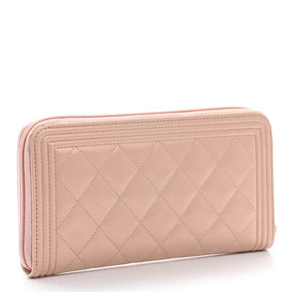 Chanel Iridescent Glazed Calfskin Quilted Boy Zip Around Wallet Light Pink 3 of 10