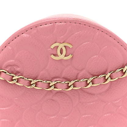 Chanel Caviar Camellia Embossed Round Clutch With Chain Pink 8 of 11