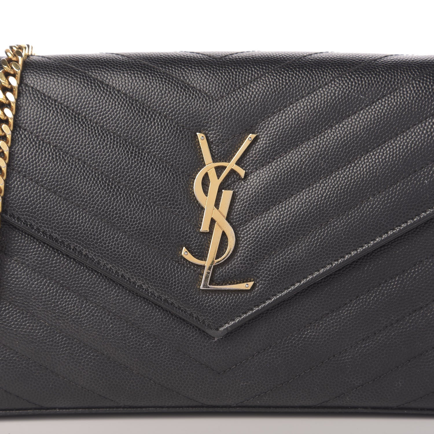 Saint Laurent Grain De Poudre Matelasse Chevron Monogram Chain Wallet Black 18 of 18