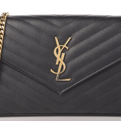 Saint Laurent Grain De Poudre Matelasse Chevron Monogram Chain Wallet Black 18 of 18