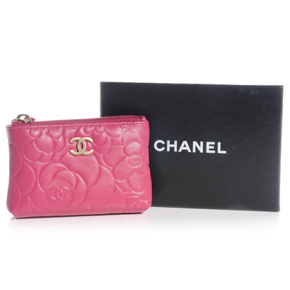 Chanel Lambskin Camellia Embossed Key Holder Case Fuchsia 4 of 8