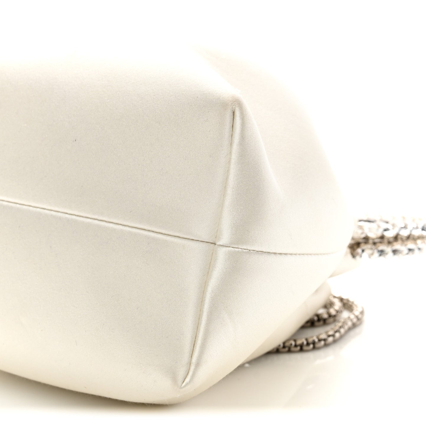 Satin Crystal Embellished Bon Bon Bucket Bag White