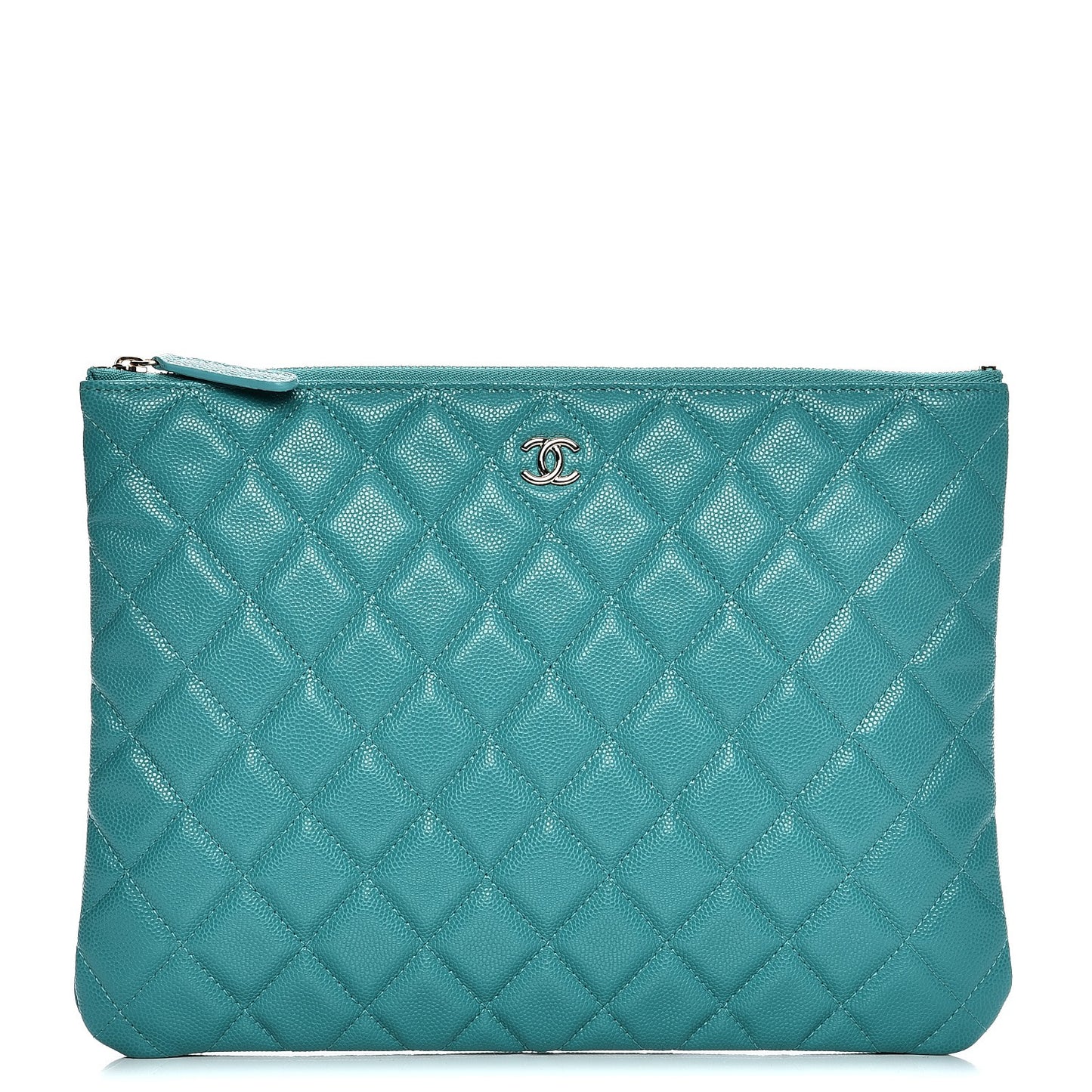 Iridescent Caviar Quilted Medium Cosmetic Case Turquoise