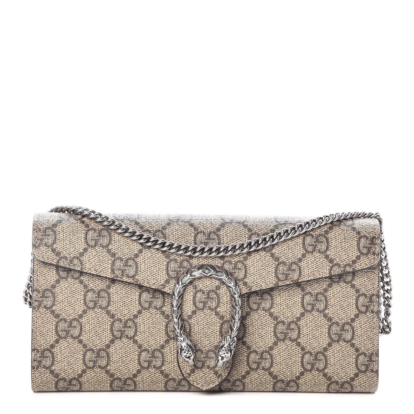 GG Supreme Monogram Dionysus Chain Clutch Wallet Beige Taupe
