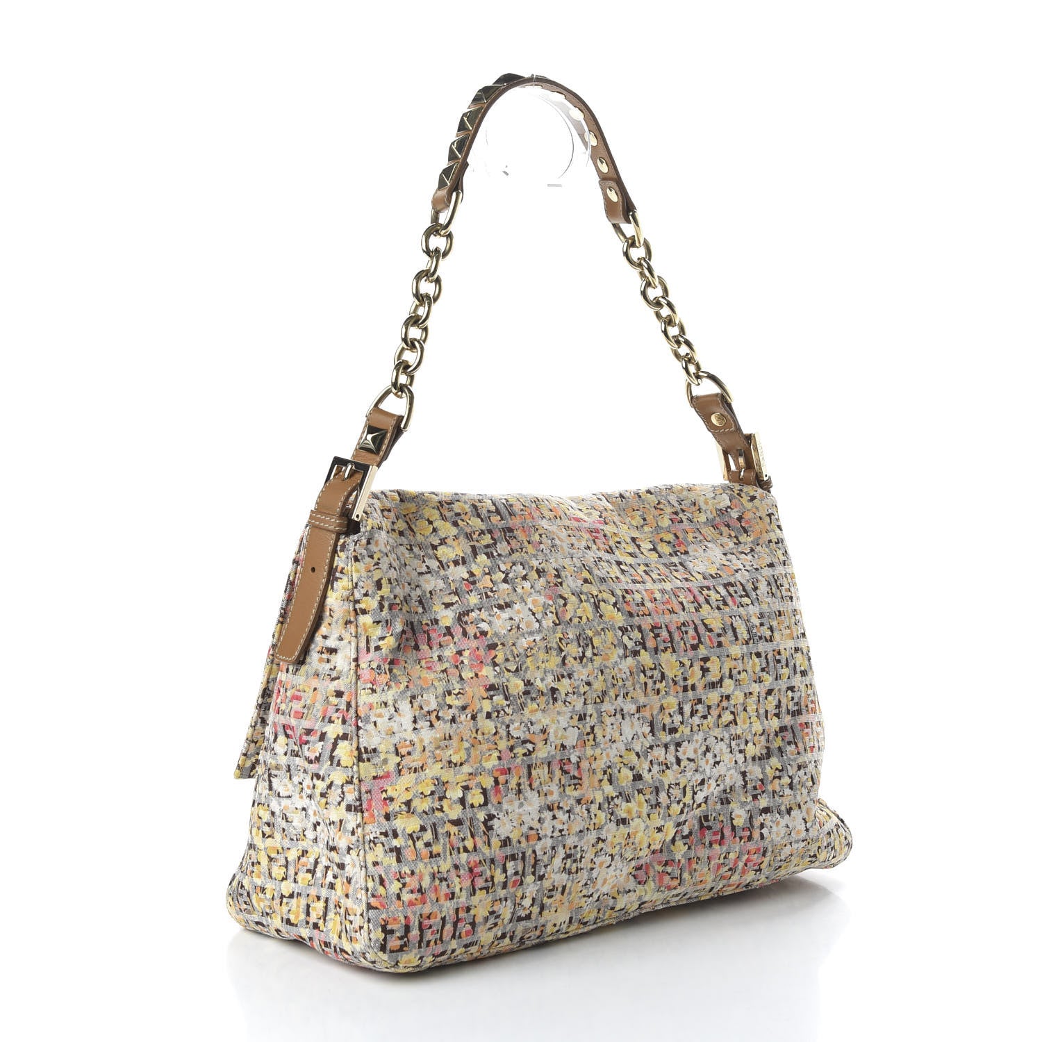 Fendi ENDI Zucchino Vitello Floral Studded Forever Mama Baguette Pesca Giallo Saddler 3 of 10