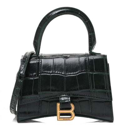 Balenciaga Shiny Calfskin Crocodile Embossed Hourglass Top Handle Bag Mini Forest Green 1 of 8