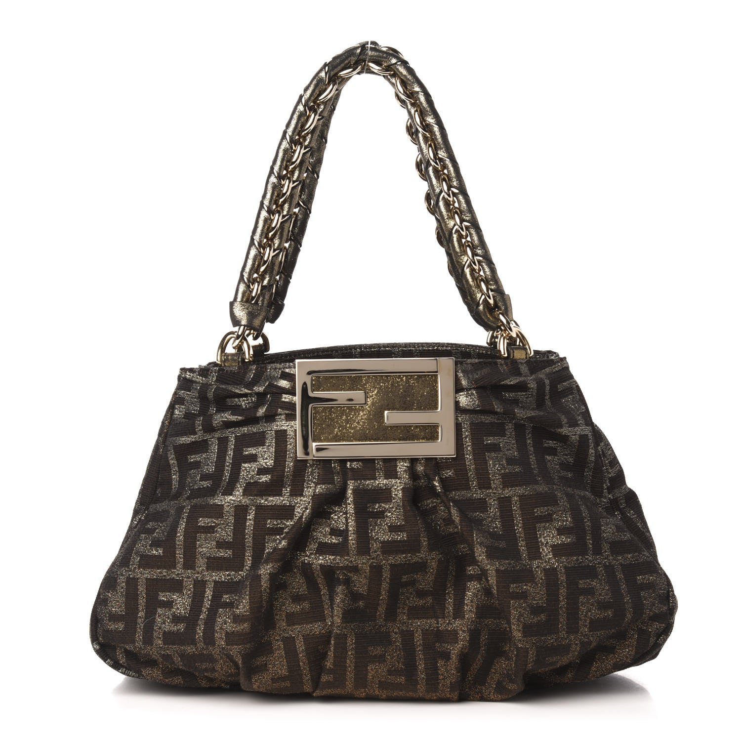 Fendi Metallic Lurex Zucca Small Mia Tote Tobacco 1 of 9