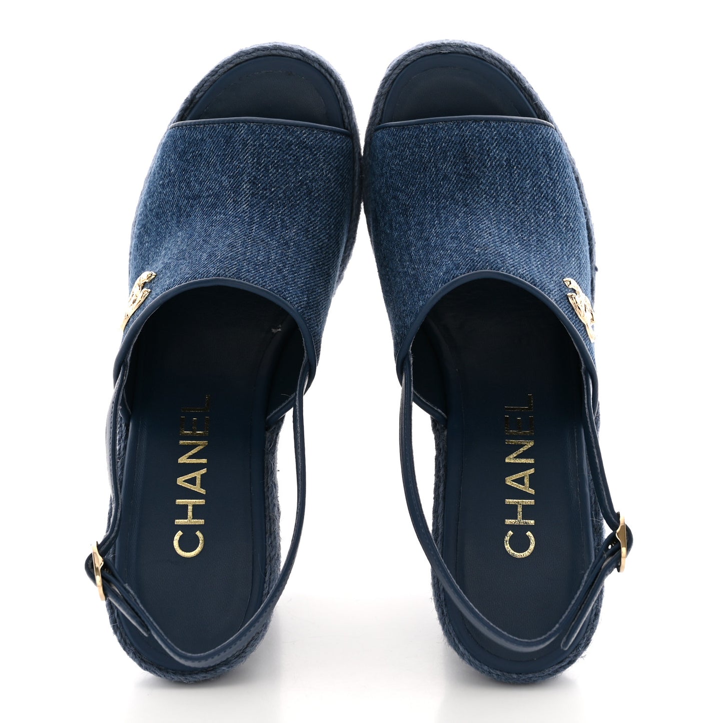 Washed Denim Braided Cord Wedge Sandals 38 Blue