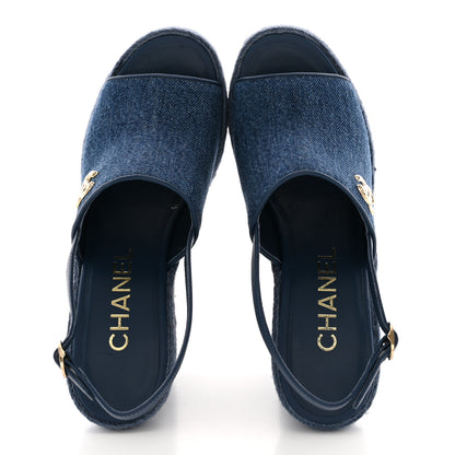 Chanel Washed Denim Braided Cord Wedge Sandals 38 Blue 2 of 12
