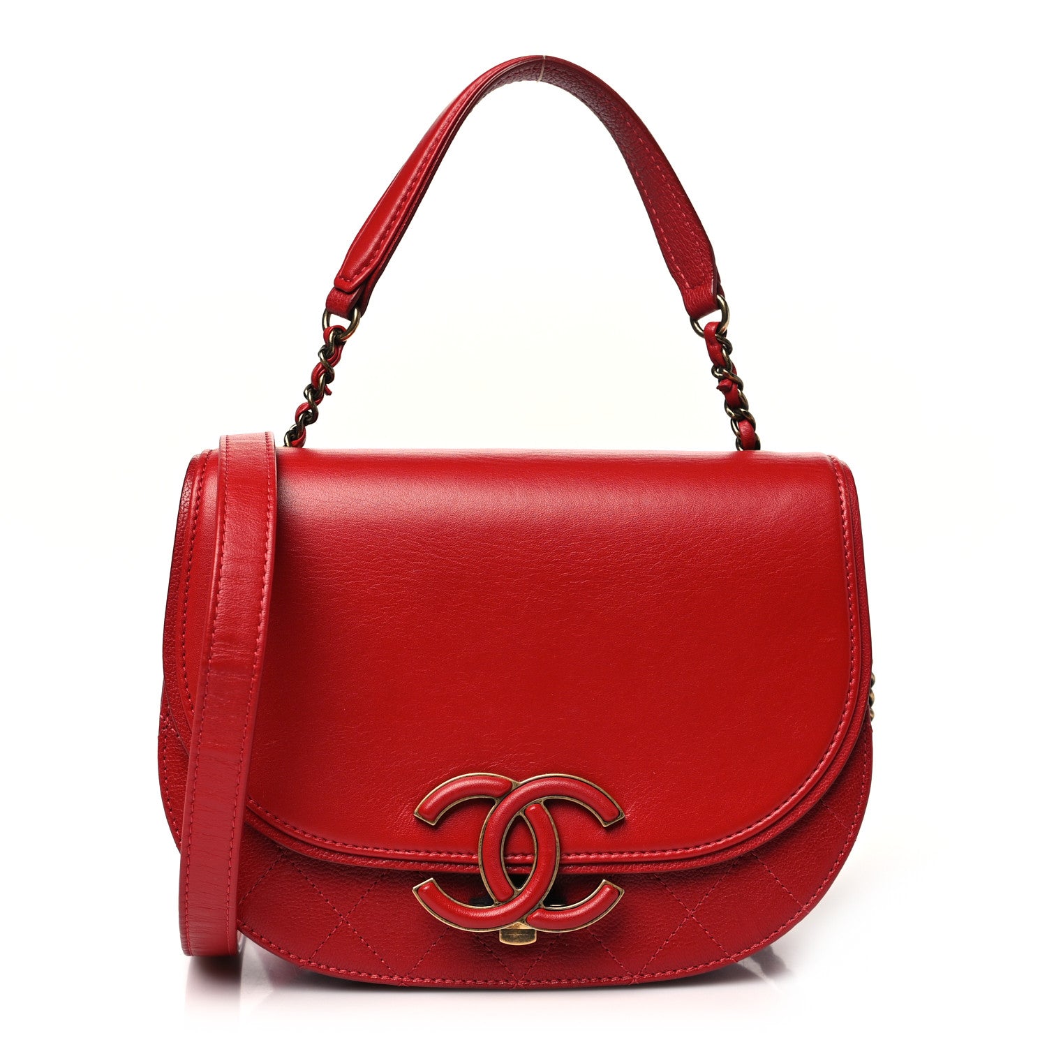 Chanel Shiny Calfskin Goatskin Quilted Small Coco Curve Messenger Flap Red 1 of 10