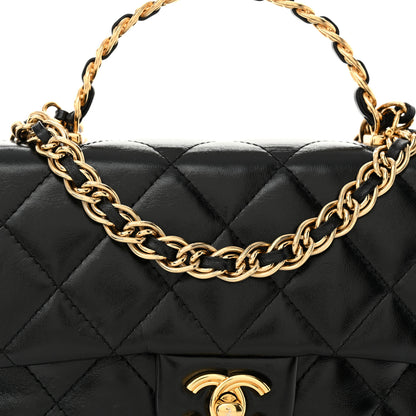 Chanel Shiny Lambskin Quilted Golden Links Top Handle Flap Black 8 of 10