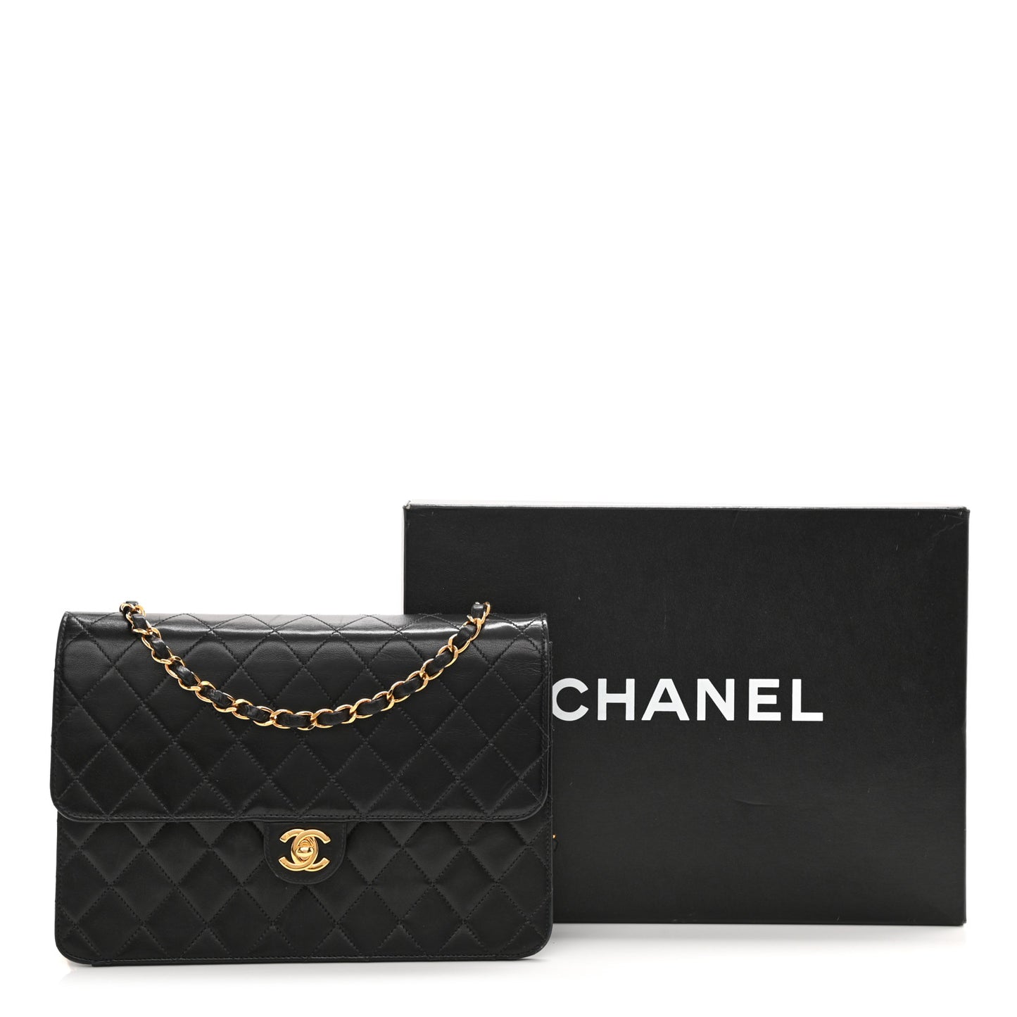 Lambskin Quilted Medium Single Flap Black