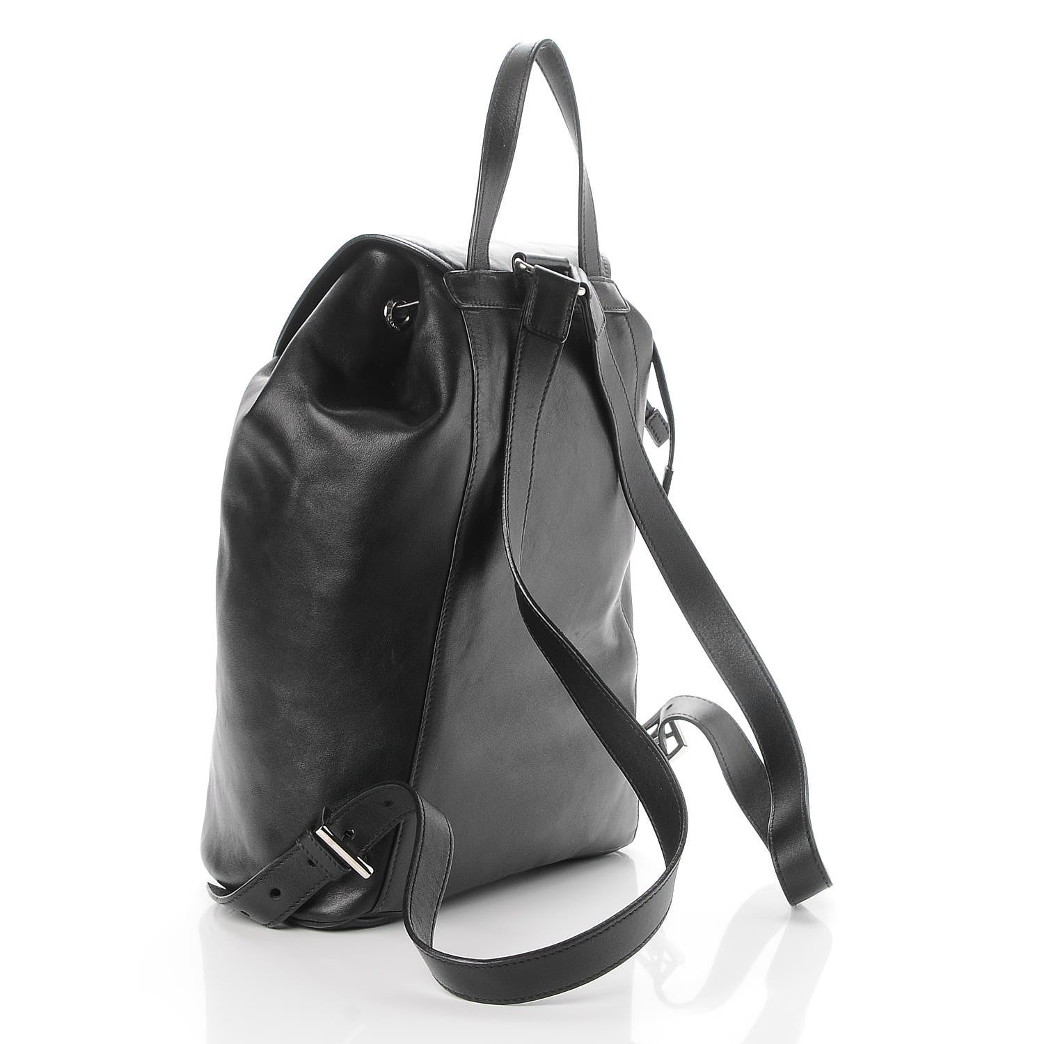 Prada Soft Calfskin Cinch Backpack Black 3 of 7