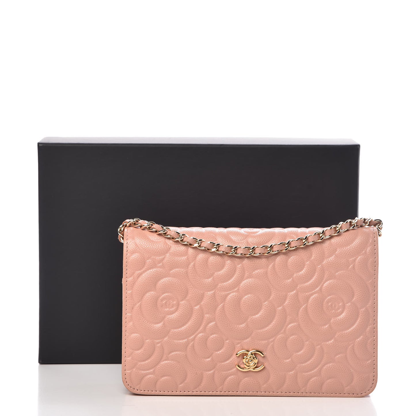 Caviar Camellia Embossed Wallet On Chain WOC Light Pink