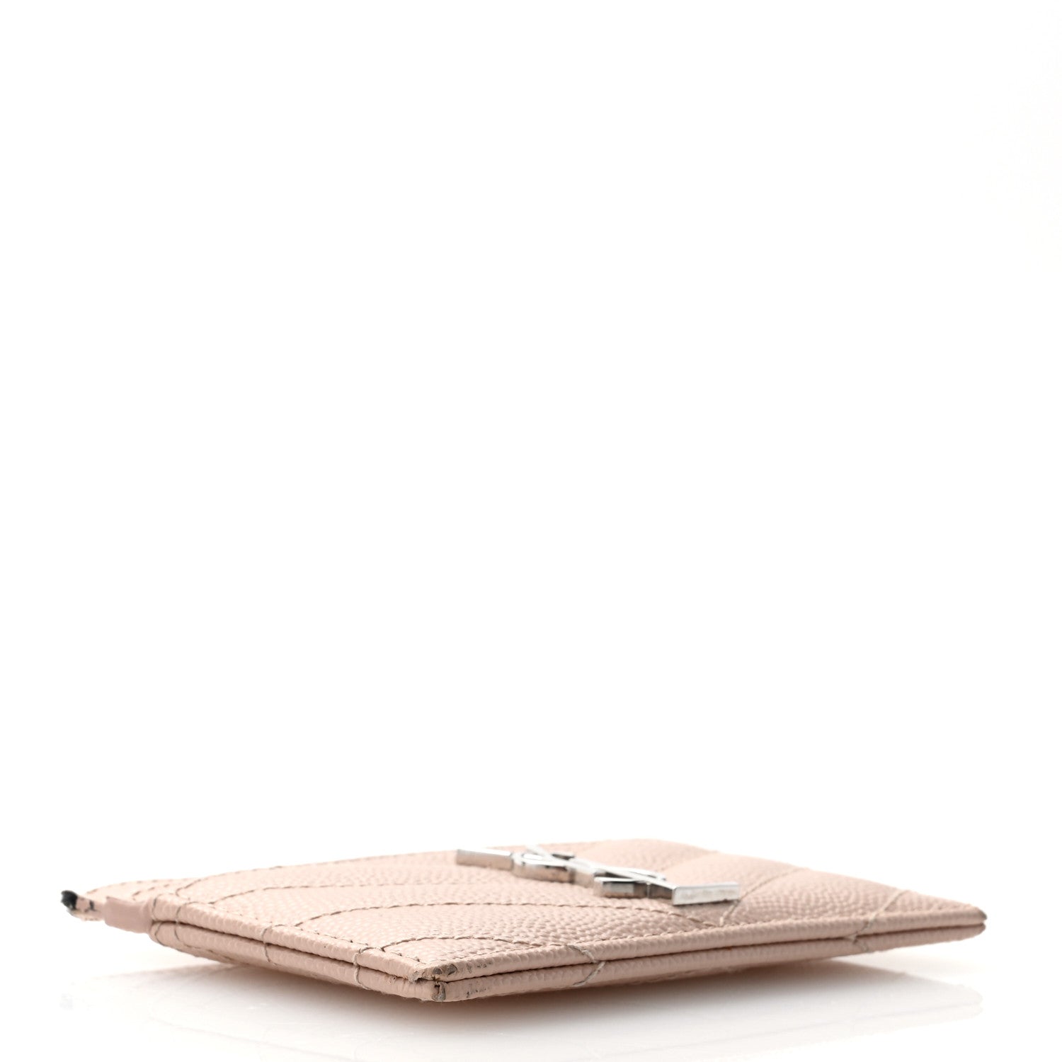 Saint Laurent Grain De Poudre Matelasse Chevron Monogram Credit Card Case Pale Pink 4 of 9