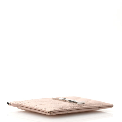 Saint Laurent Grain De Poudre Matelasse Chevron Monogram Credit Card Case Pale Pink 4 of 9
