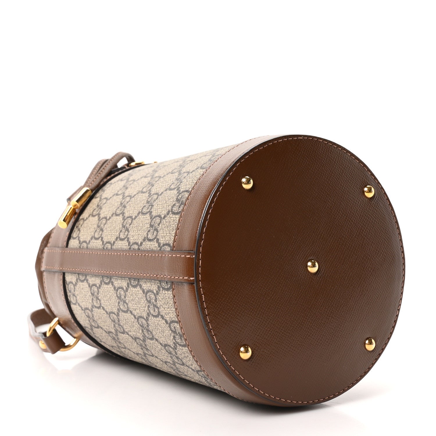 Gucci GG Supreme Monogram Azalea Sakai Calfskin Small Horsebit 1955 Drawstring Bucket Bag Beige Ebony Brown Sugar 4 of 10