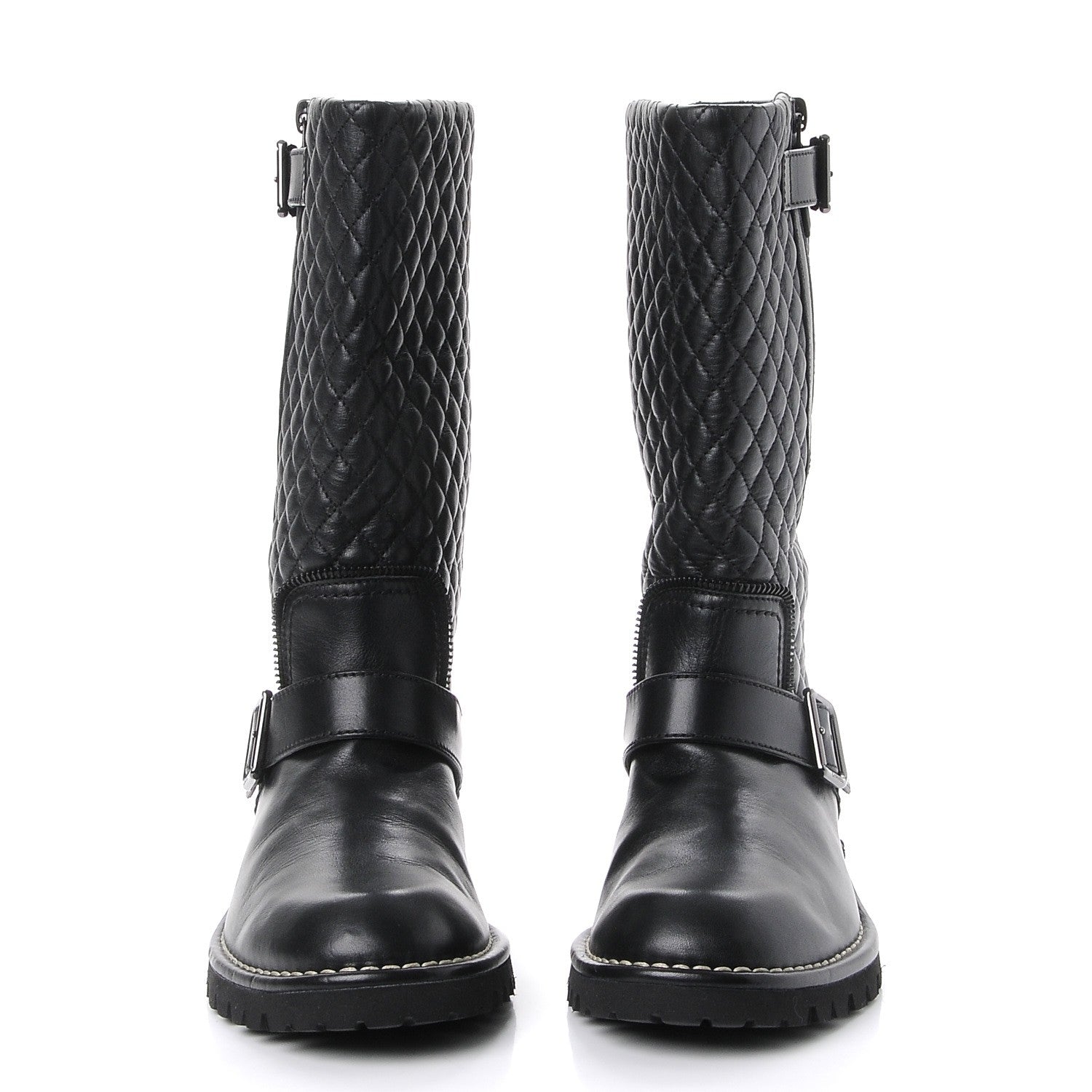 Chanel Calfskin Quilted Biker Boots 38 Black 2 of 8