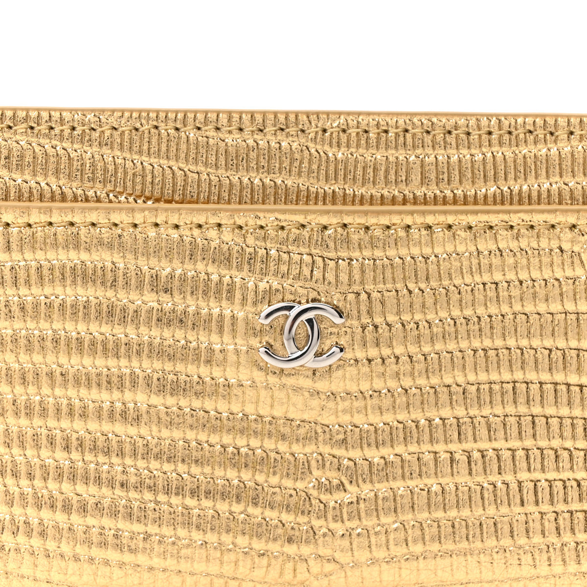 Metallic Calfskin Lizard Embossed Card Holder Gold
