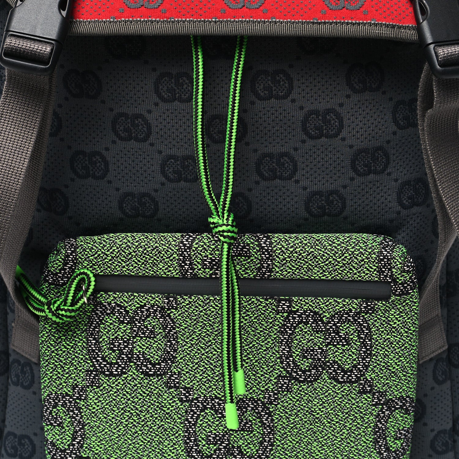 Gucci Jersey GG Monogram All Over Pan Sport Double Buckle Backpack Grey Green Multicolor 8 of 10