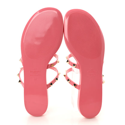 Valentino Garavani PVC Jelly Rockstud Caged Flat Thong Sandals 39 Dawn Pink 4 of 8