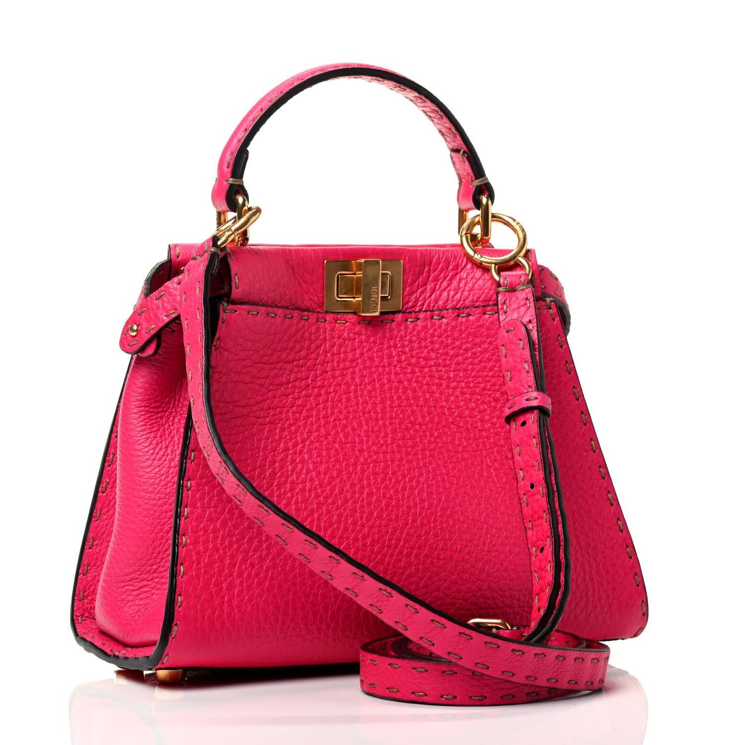 Fendi Cuoio Romano Selleria Mini Peekaboo Iconic Satchel Fuxia 2 of 4