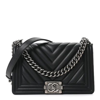Chanel Calfskin Chevron Quilted Medium Boy Flap Black 1 of 10