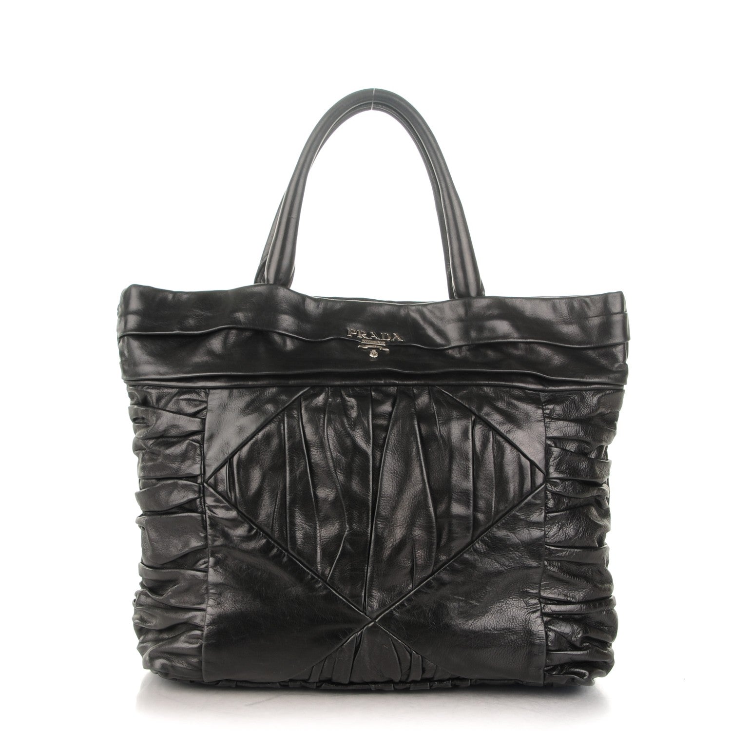 Prada Royal Calf Pleated Tote Black 1 of 8