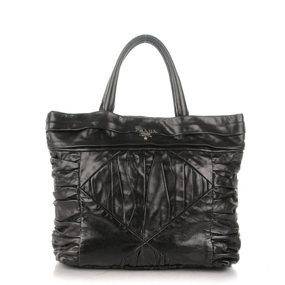 Prada Royal Calf Pleated Tote Black 1 of 8